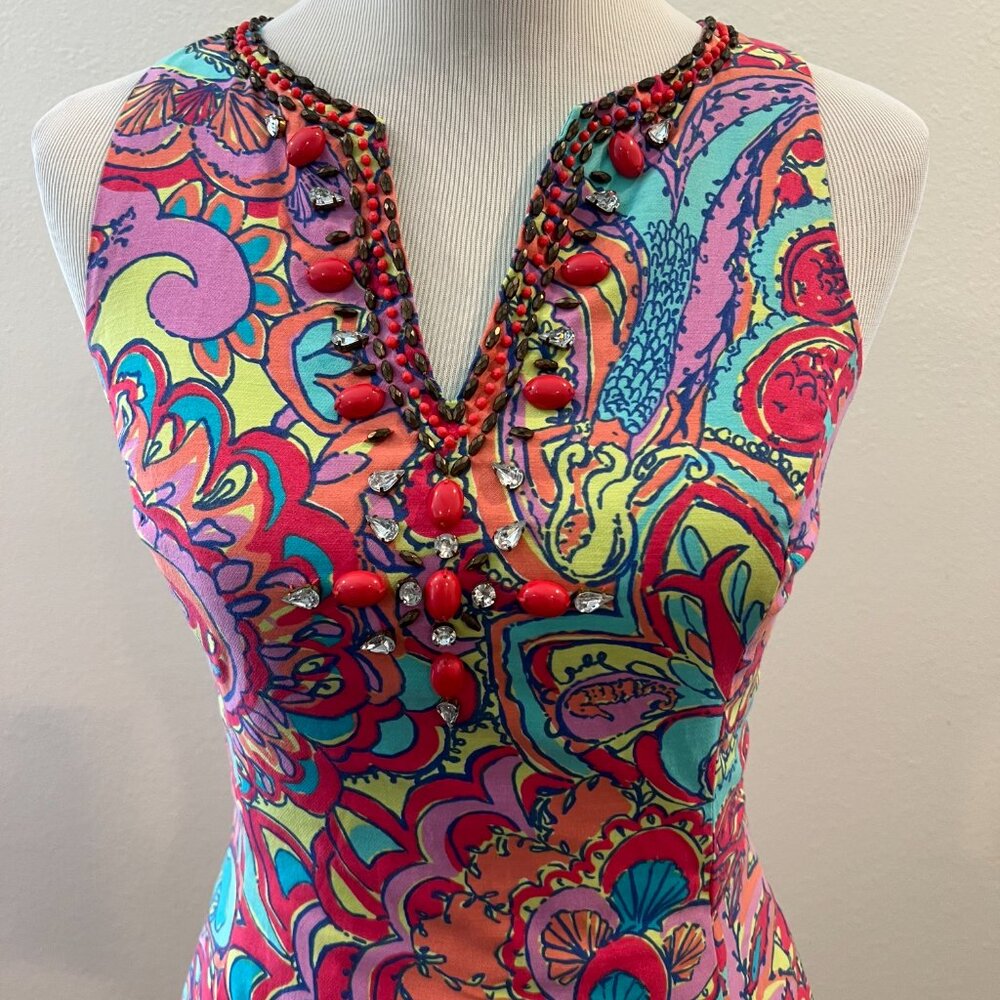 Lilly Pulitzer Lloyd Feeling Groovy Print Retro Bright Boho Dress Size 2 - Picture 4 of 6